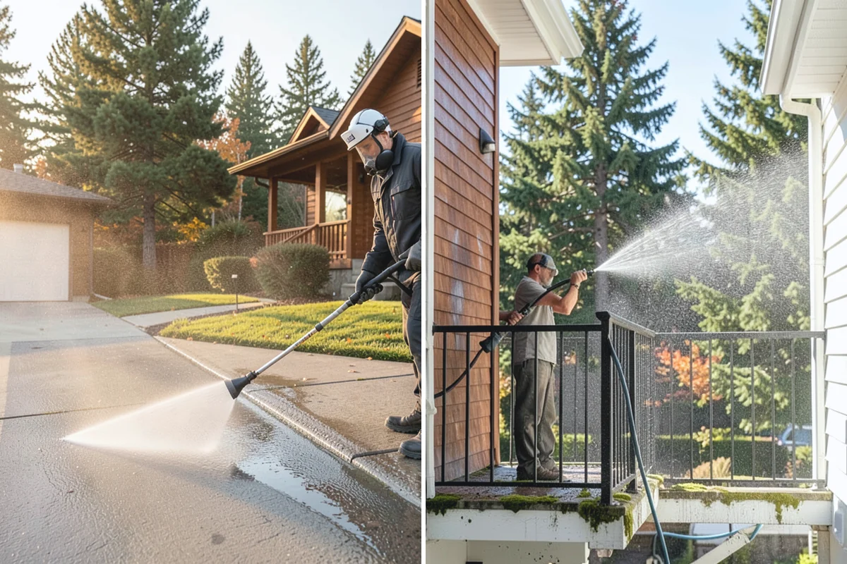 Cedar Deck Cleaning in Des Moines, King County, WA - Clear the deck and wet down surrounding plants