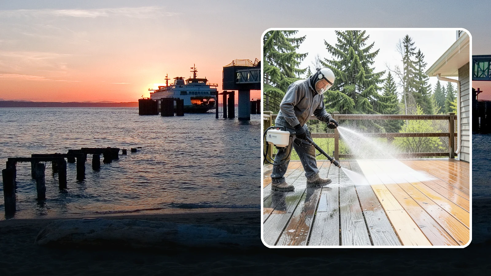 Cedar Deck Cleaning in Edmonds, Snohomish County, WA - Clean and brighten cedar decks to revive the warm tone Washington moisture washes out.