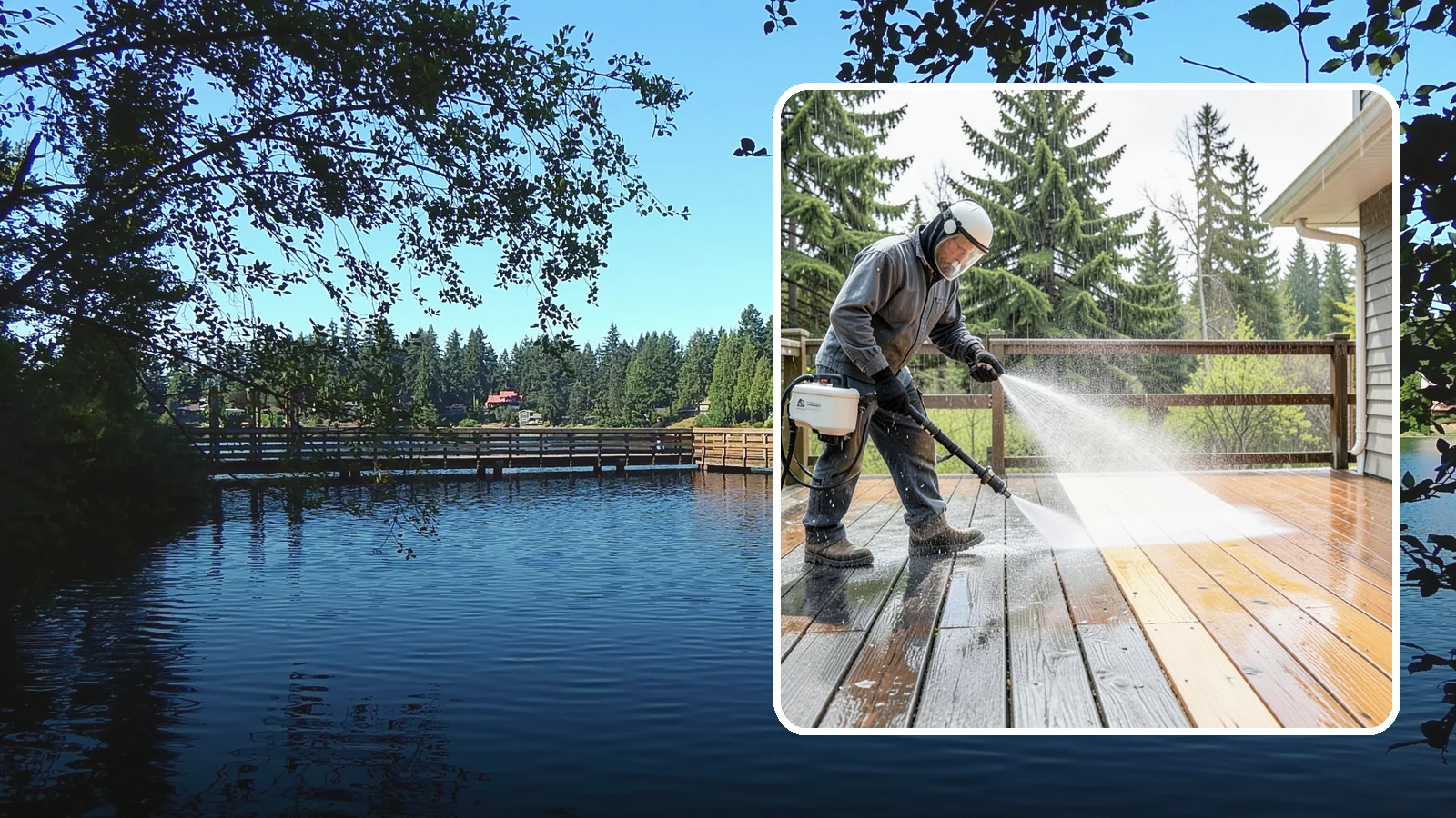 Cedar Deck Cleaning in Federal Way, King County, WA - Clean and brighten cedar decks to revive the warm tone Washington moisture washes out.
