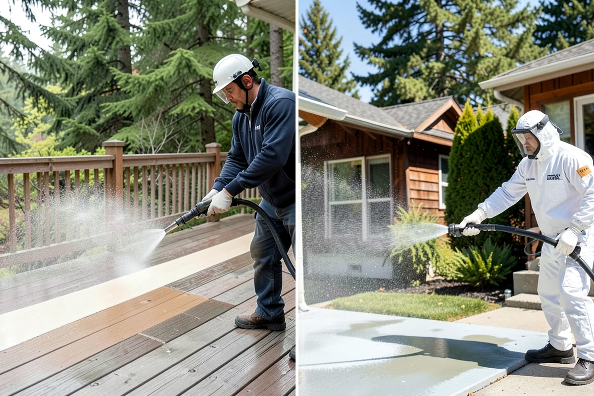 Cedar Deck Cleaning in Federal Way, King County, WA - Clear the deck and wet down surrounding plants