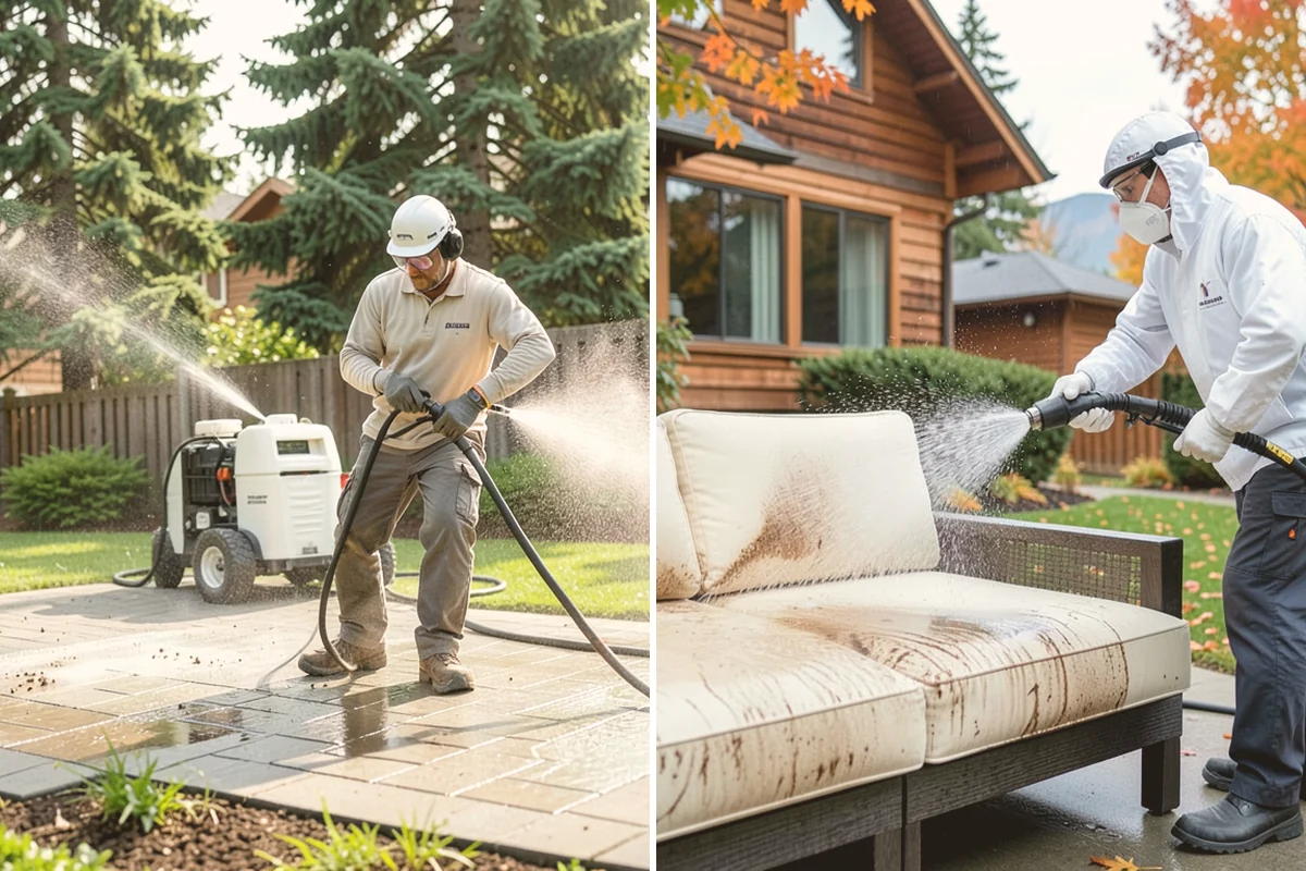 Cedar Deck Cleaning in Fife, Pierce County, WA - Clear the deck and wet down surrounding plants