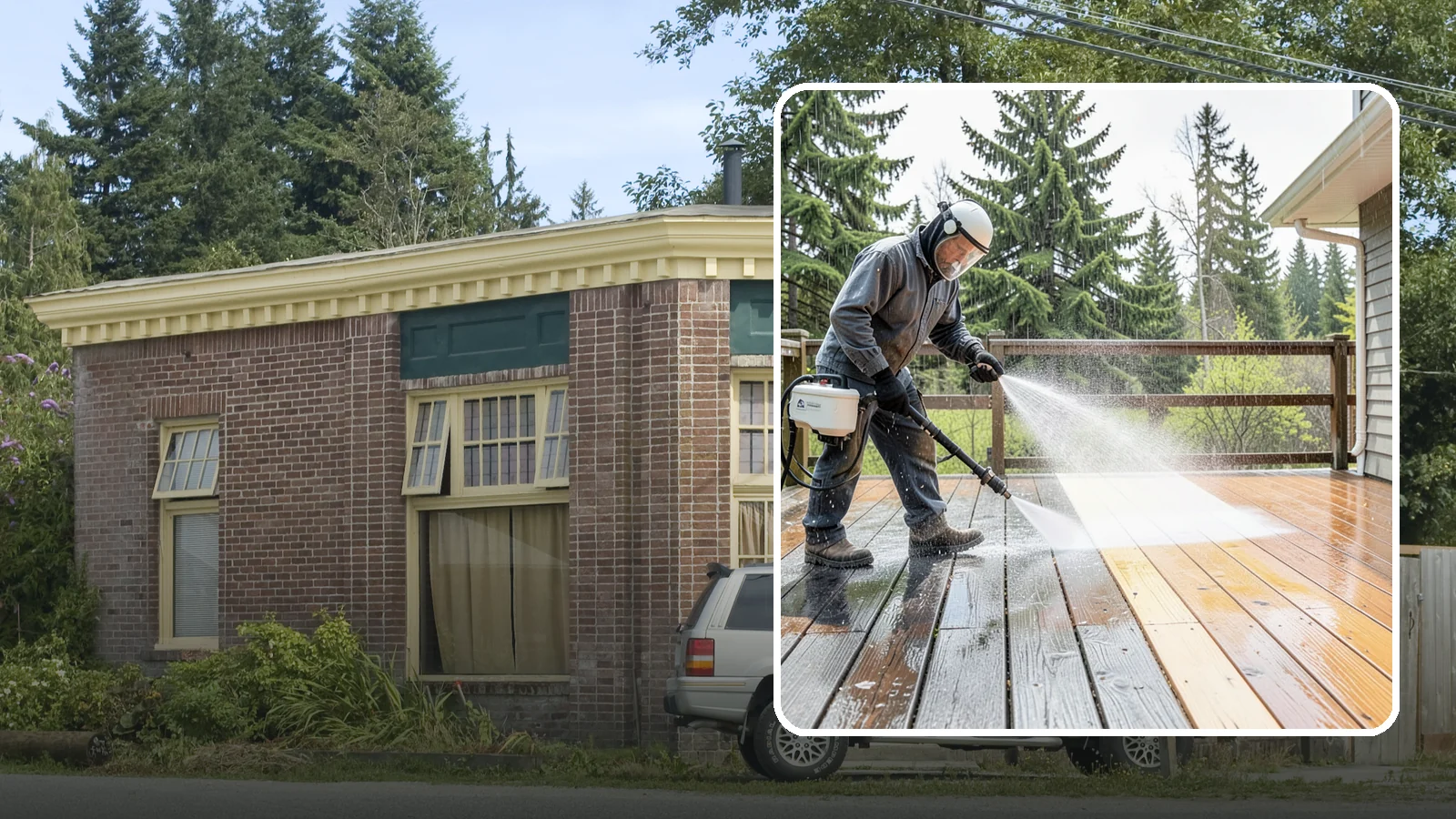 Cedar Deck Cleaning in Hamilton, Skagit County, WA - Clean and brighten cedar decks to revive the warm tone Washington moisture washes out.