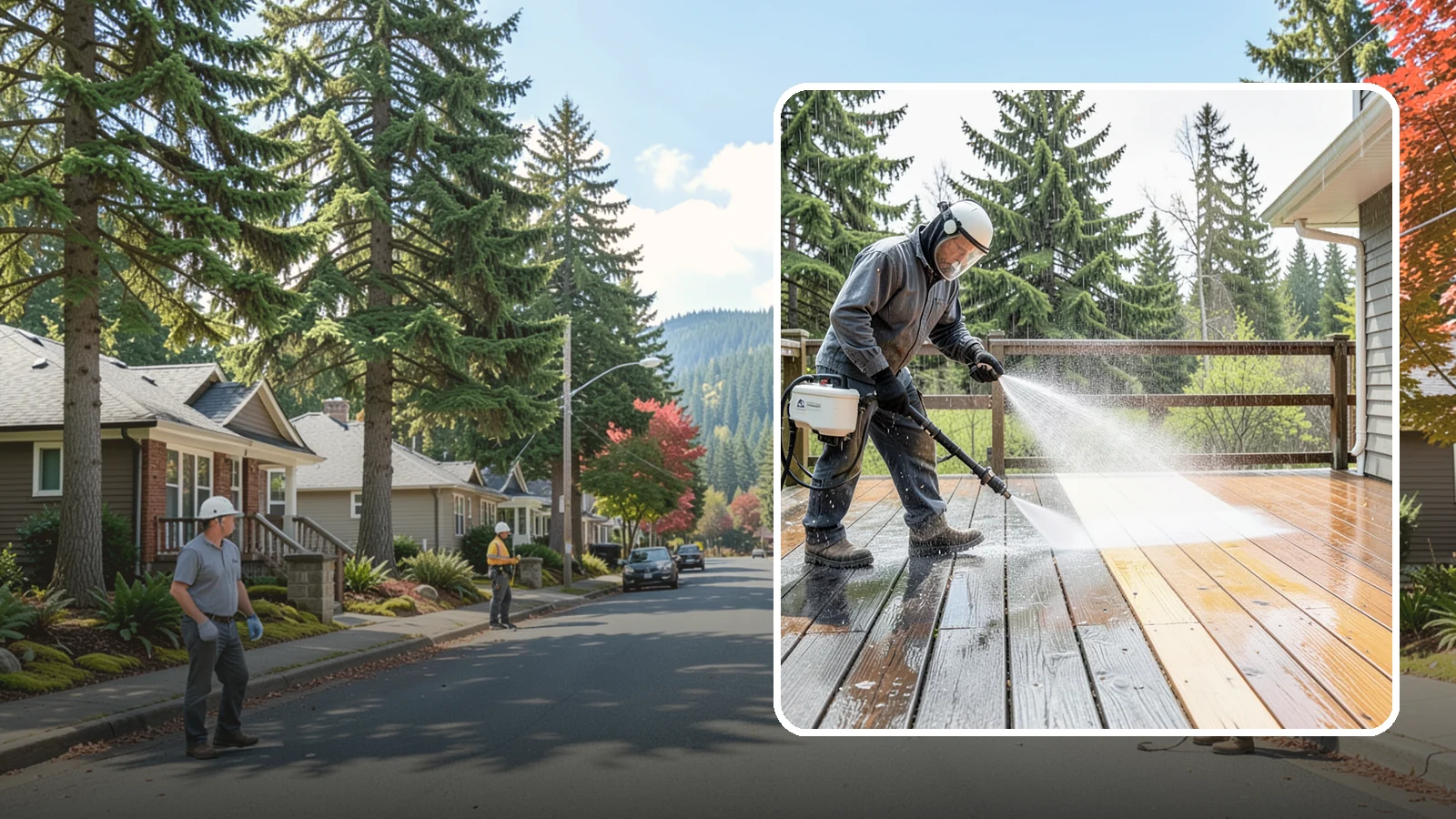 Cedar Deck Cleaning in Hunts Point, King County, WA - Clean and brighten cedar decks to revive the warm tone Washington moisture washes out.