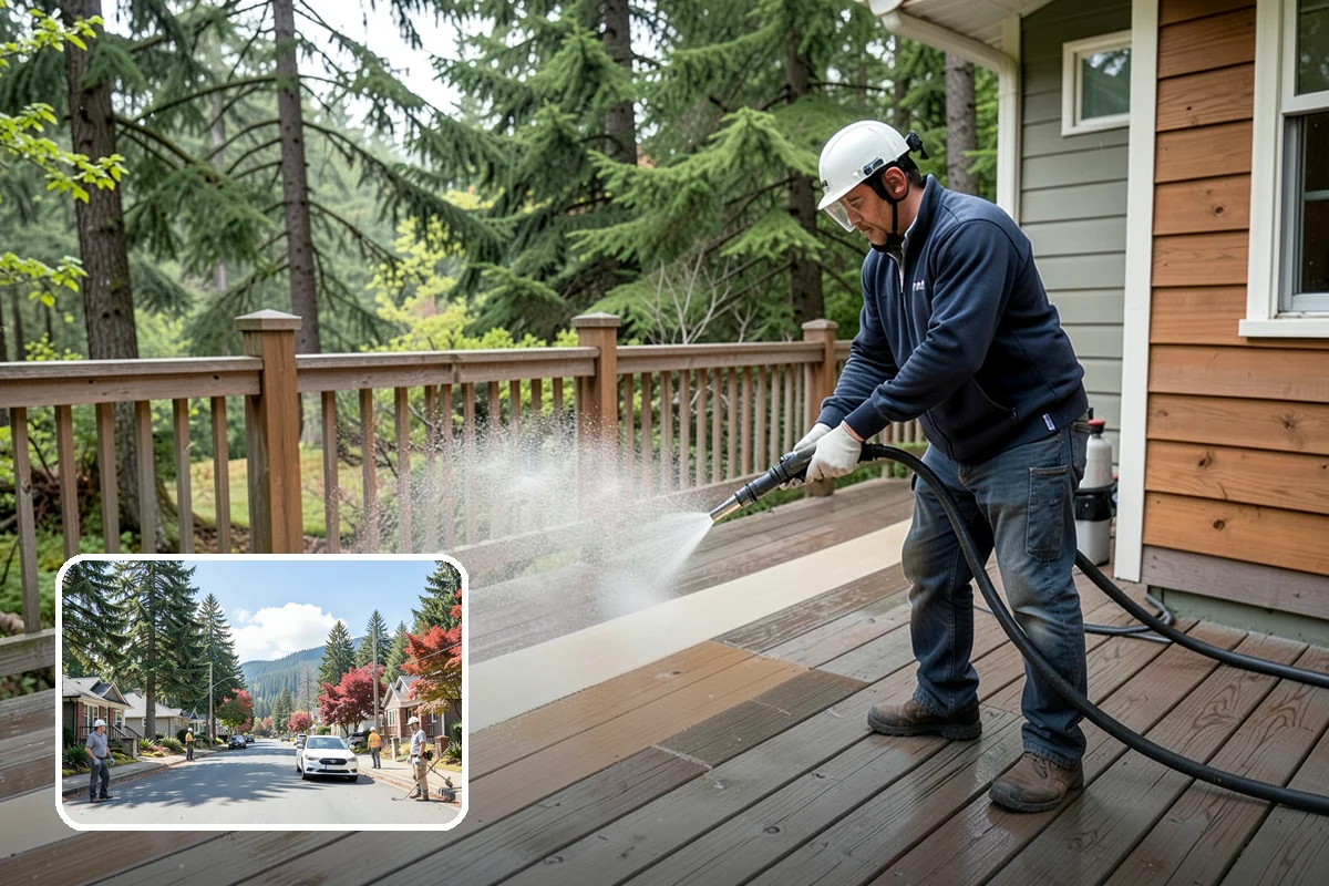 Cedar Deck Cleaning in Hunts Point, King County, WA - Revives cedar's warm reddish color