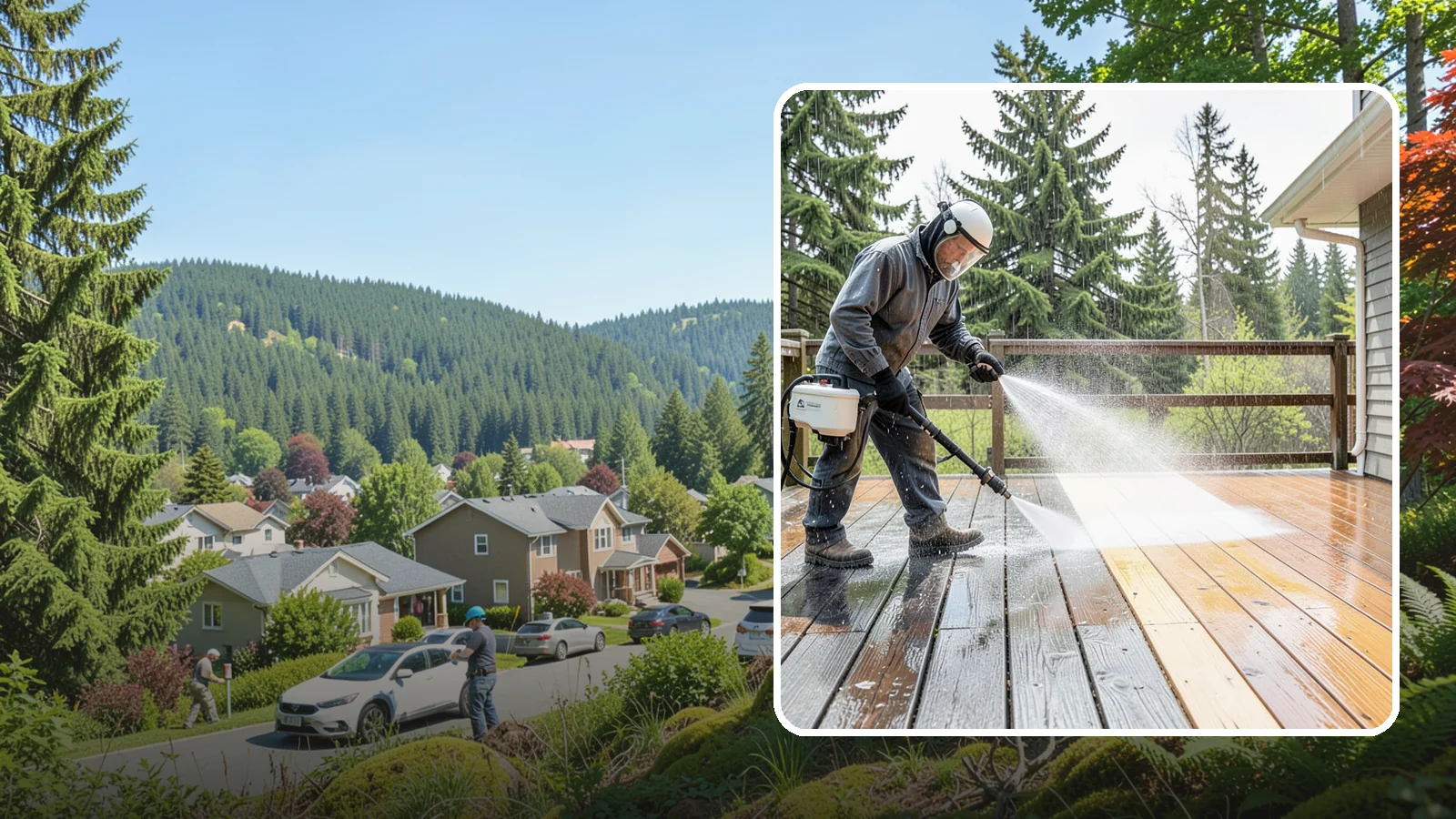 Cedar Deck Cleaning in Index, Snohomish County, WA - Clean and brighten cedar decks to revive the warm tone Washington moisture washes out.