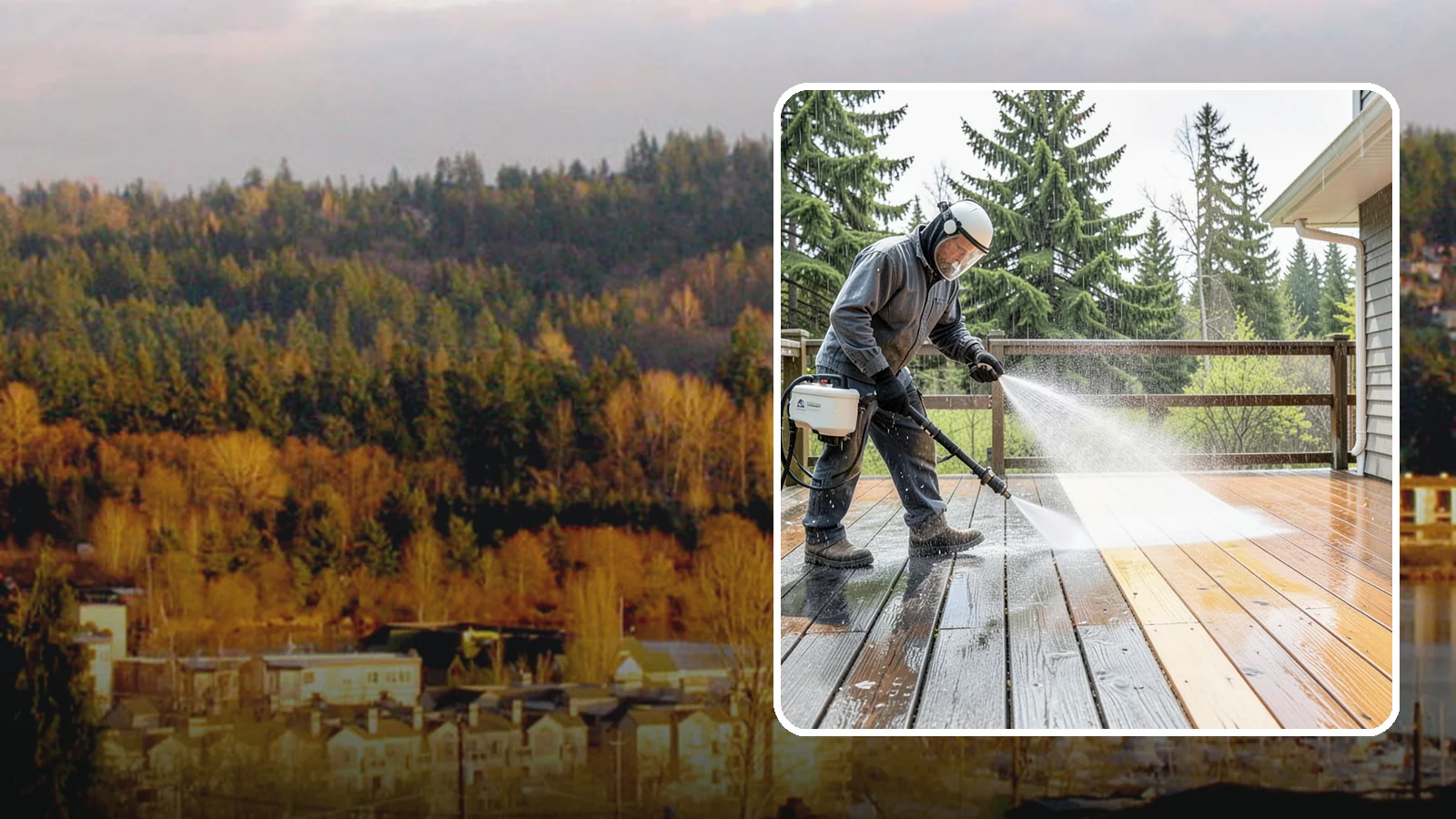Cedar Deck Cleaning in Kenmore, King County, WA - Clean and brighten cedar decks to revive the warm tone Washington moisture washes out.