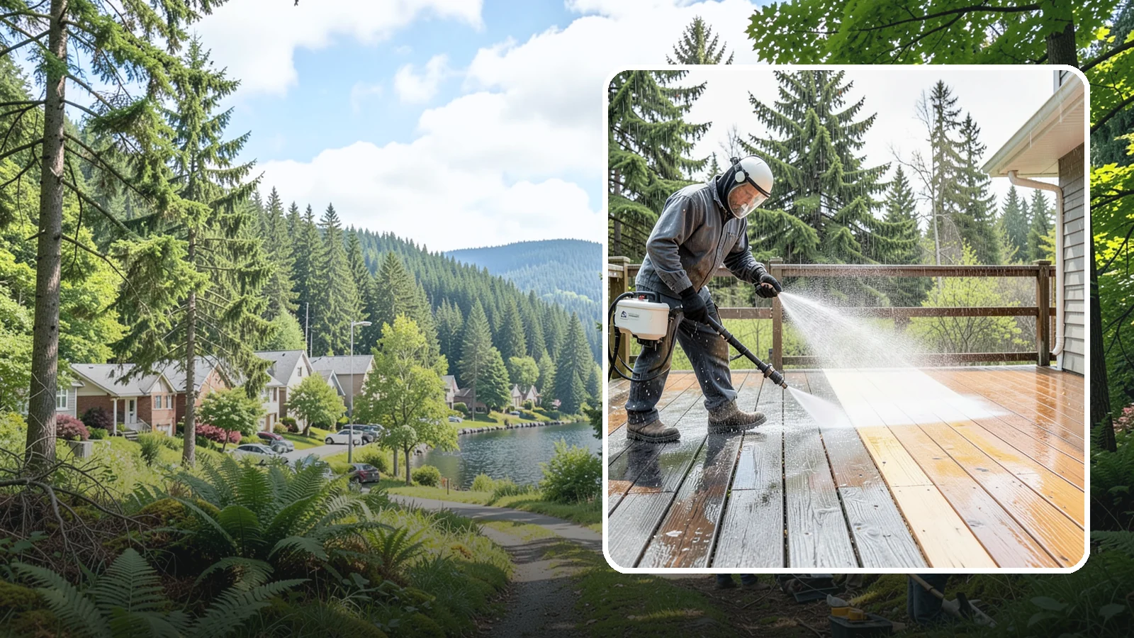 Cedar Deck Cleaning in Lake Forest Park, King County, WA - Clean and brighten cedar decks to revive the warm tone Washington moisture washes out.