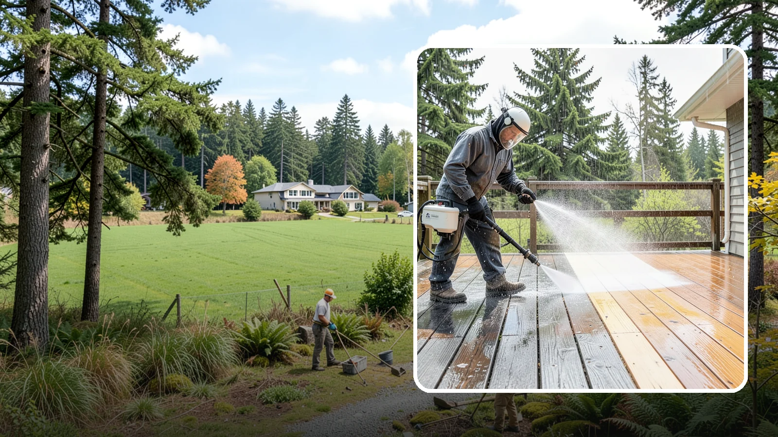 Cedar Deck Cleaning in Lyman, Skagit County, WA - Clean and brighten cedar decks to revive the warm tone Washington moisture washes out.