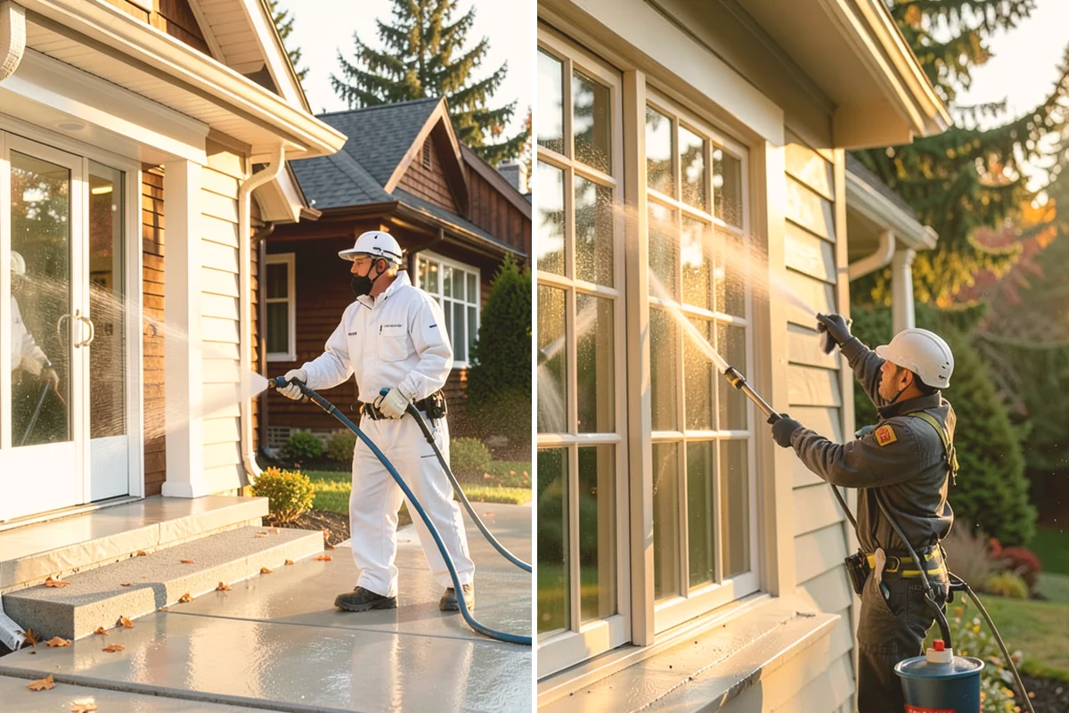 Cedar Deck Cleaning in Lynnwood, Snohomish County, WA - Clear the deck and wet down surrounding plants