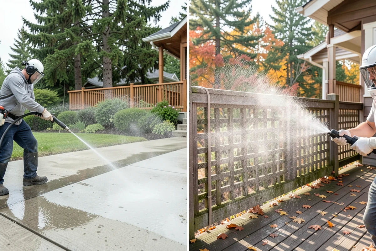 Cedar Deck Cleaning in Maple Valley, King County, WA - Clear the deck and wet down surrounding plants