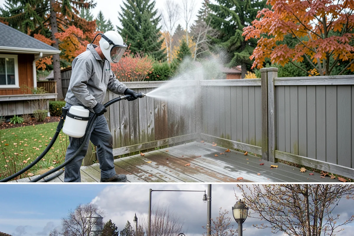 Cedar Deck Cleaning in Marysville, Snohomish County, WA - Clean and brighten cedar decks in dry summer weeks so they dry ahead of sealing.