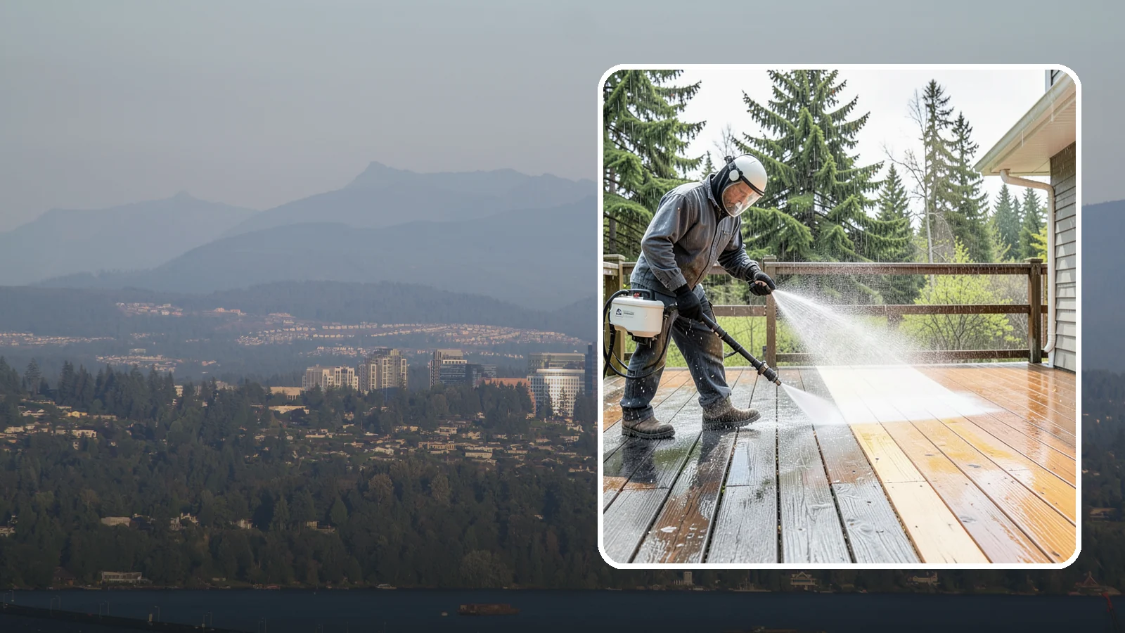 Cedar Deck Cleaning in Medina, King County, WA - Clean and brighten cedar decks to revive the warm tone Washington moisture washes out.