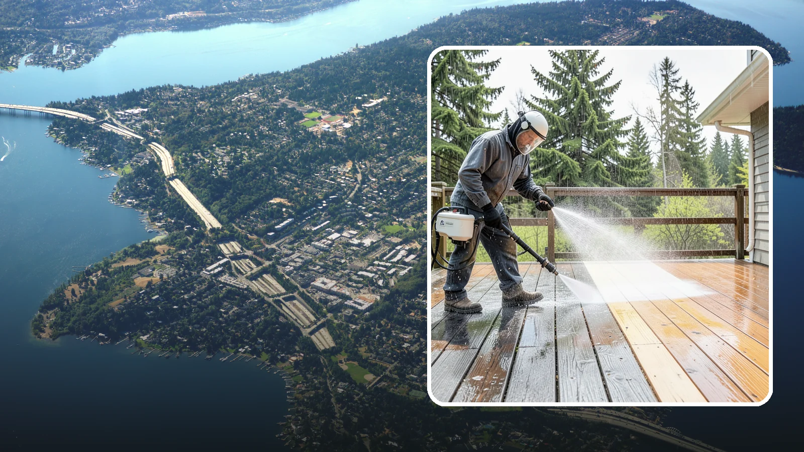 Cedar Deck Cleaning in Mercer Island, King County, WA - Clean and brighten cedar decks to revive the warm tone Washington moisture washes out.