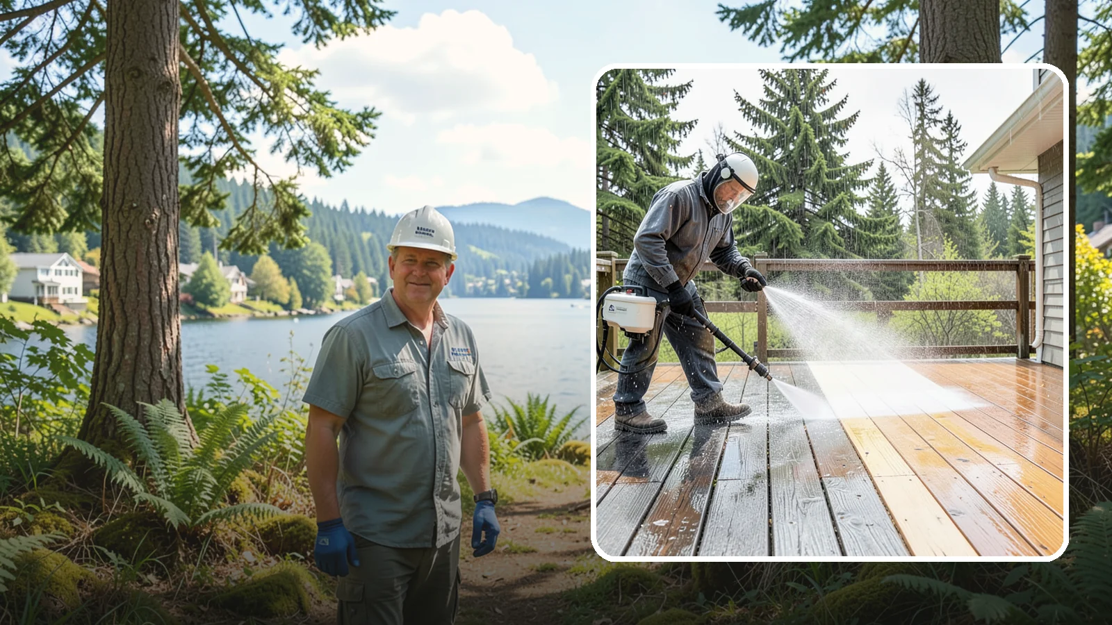 Cedar Deck Cleaning in Milton, King County, WA - Clean and brighten cedar decks to revive the warm tone Washington moisture washes out.