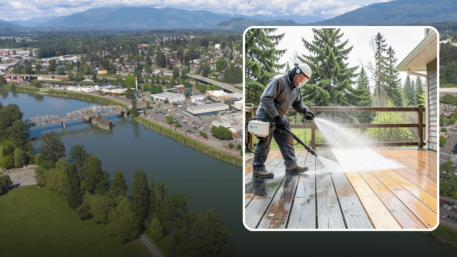 Cedar Deck Cleaning in Mount Vernon, Skagit County, WA - Clean and brighten cedar decks to revive the warm tone Washington moisture washes out.