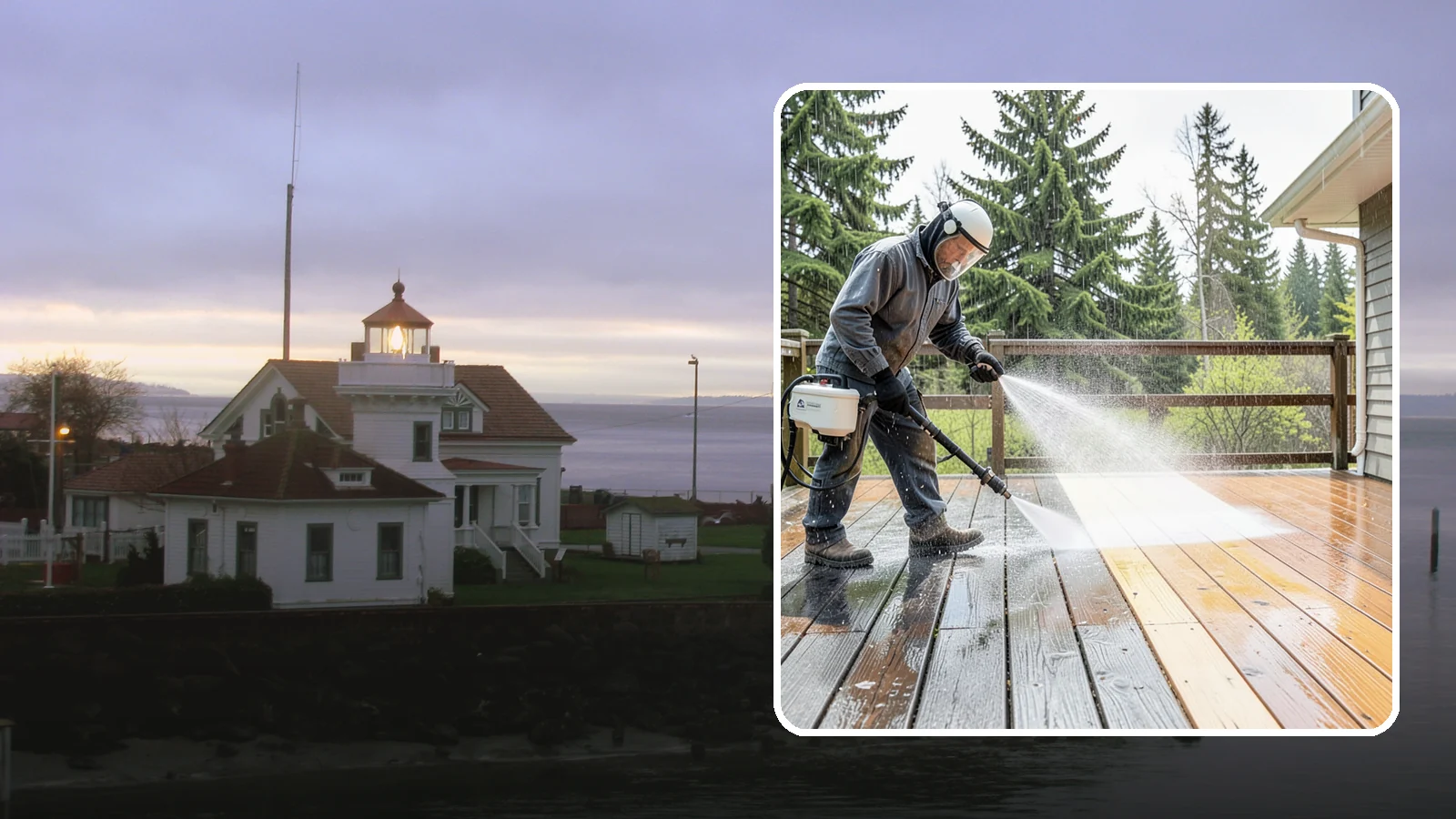 Cedar Deck Cleaning in Mukilteo, Snohomish County, WA - Clean and brighten cedar decks to revive the warm tone Washington moisture washes out.