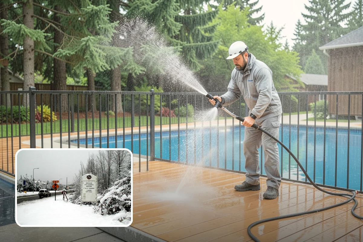 Cedar Deck Cleaning in Newcastle, King County, WA - Revives cedar's warm reddish color