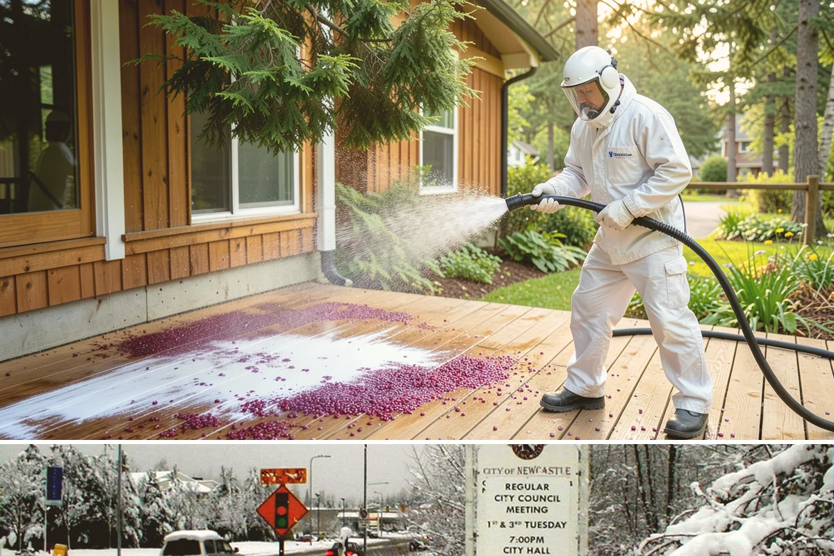 Cedar Deck Cleaning in Newcastle, King County, WA - Clean and brighten cedar decks in dry summer weeks so they dry ahead of sealing.