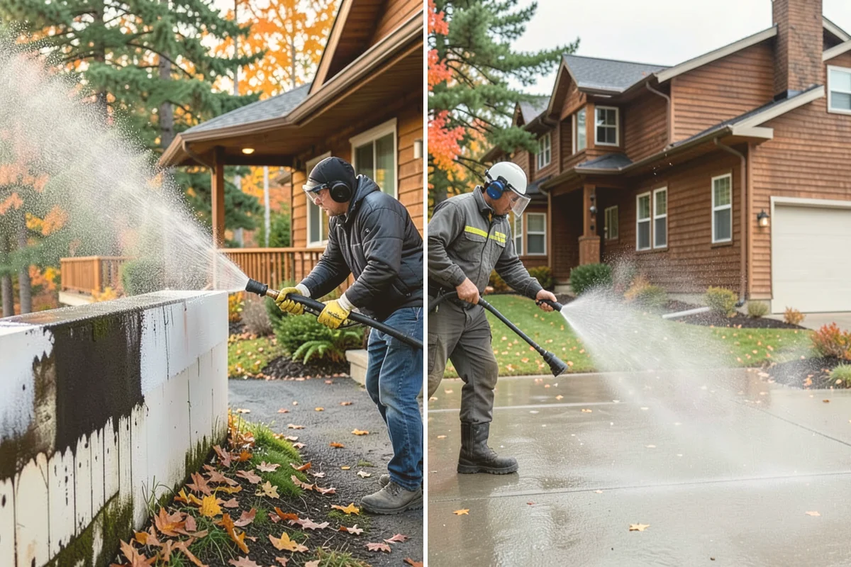 Cedar Deck Cleaning in Orting, Pierce County, WA - Clear the deck and wet down surrounding plants