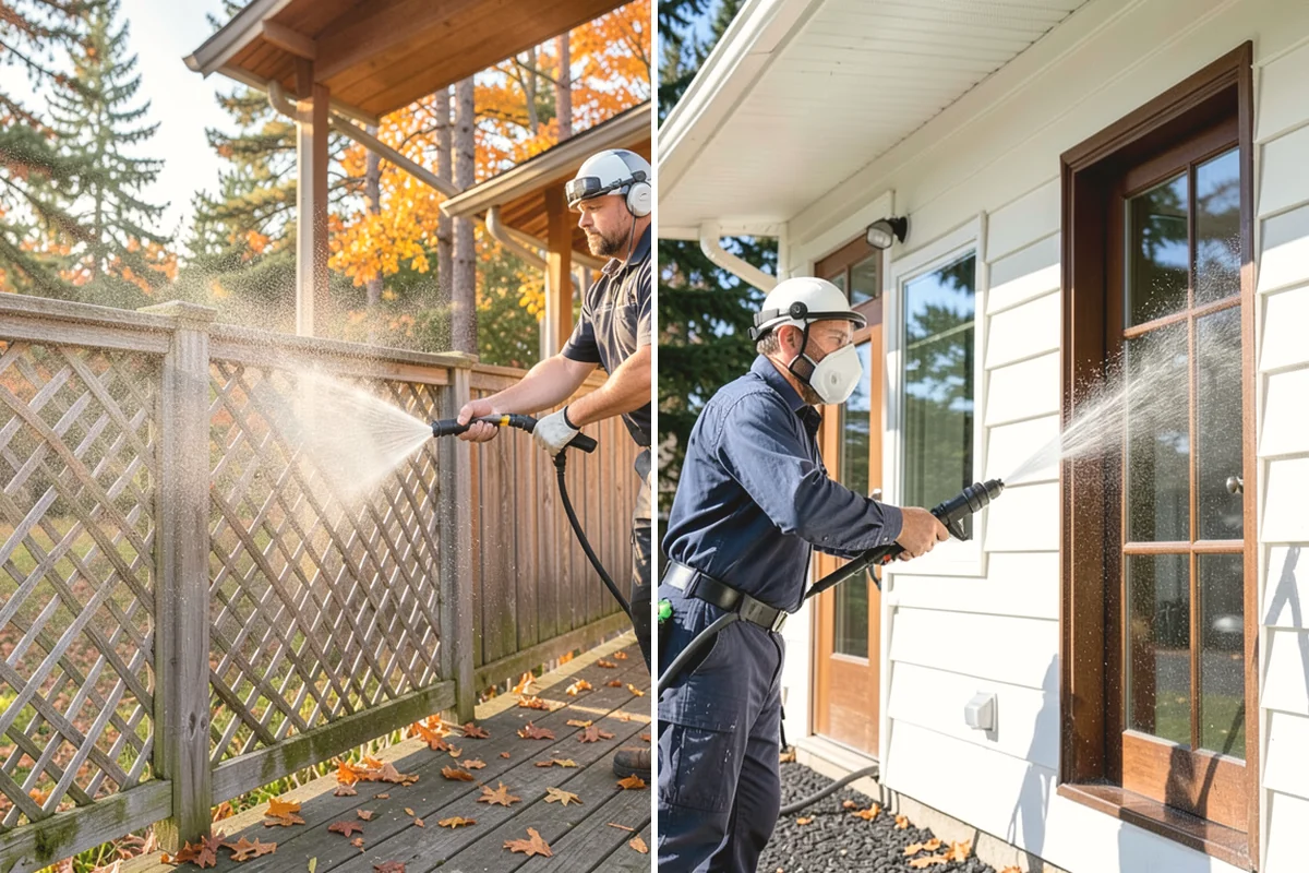 Cedar Deck Cleaning in Ruston, Pierce County, WA - Clear the deck and wet down surrounding plants