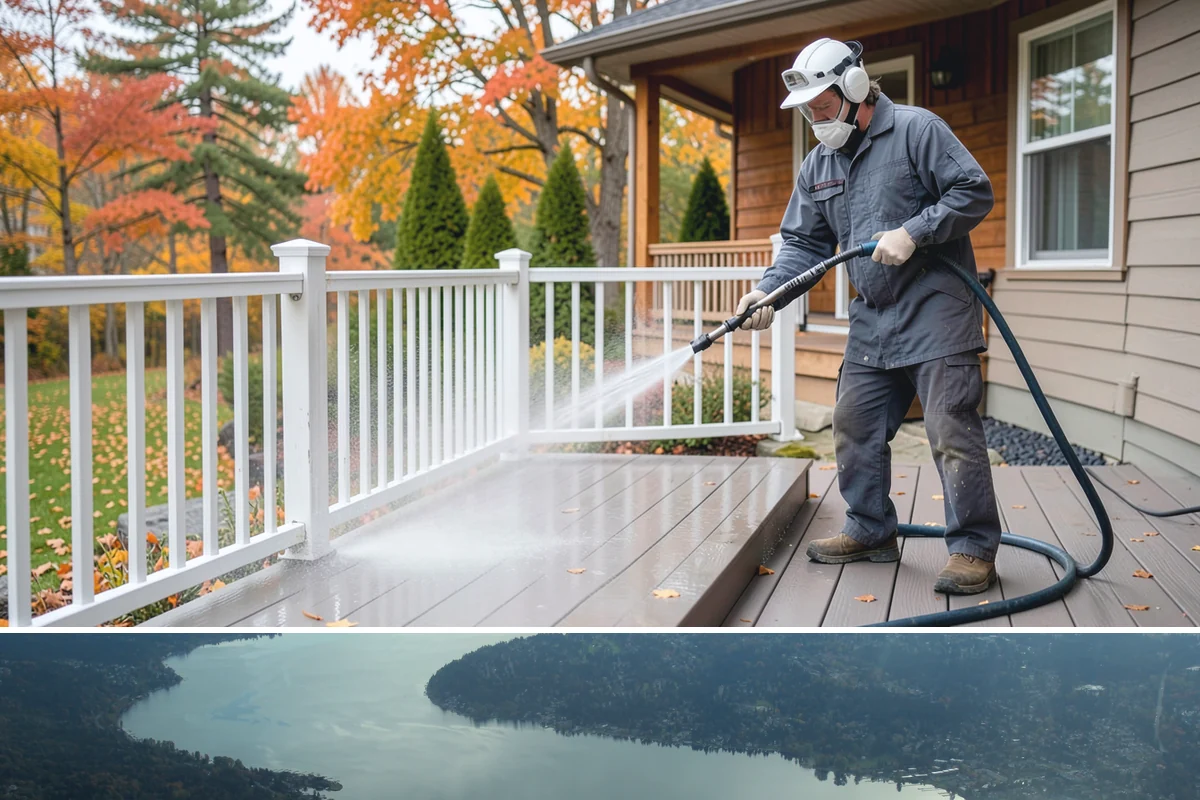 Cedar Deck Cleaning in Sammamish, King County, WA - Clean and brighten cedar decks in dry summer weeks so they dry ahead of sealing.