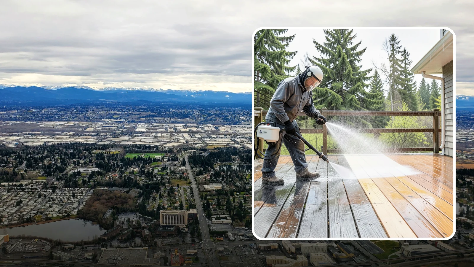Cedar Deck Cleaning in SeaTac, King County, WA - Clean and brighten cedar decks to revive the warm tone Washington moisture washes out.