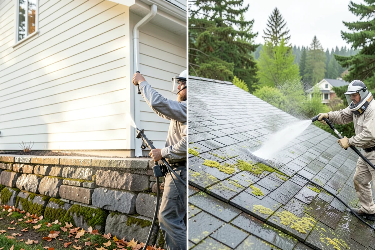 Cedar Deck Cleaning in Seattle, King County, WA - Clear the deck and wet down surrounding plants
