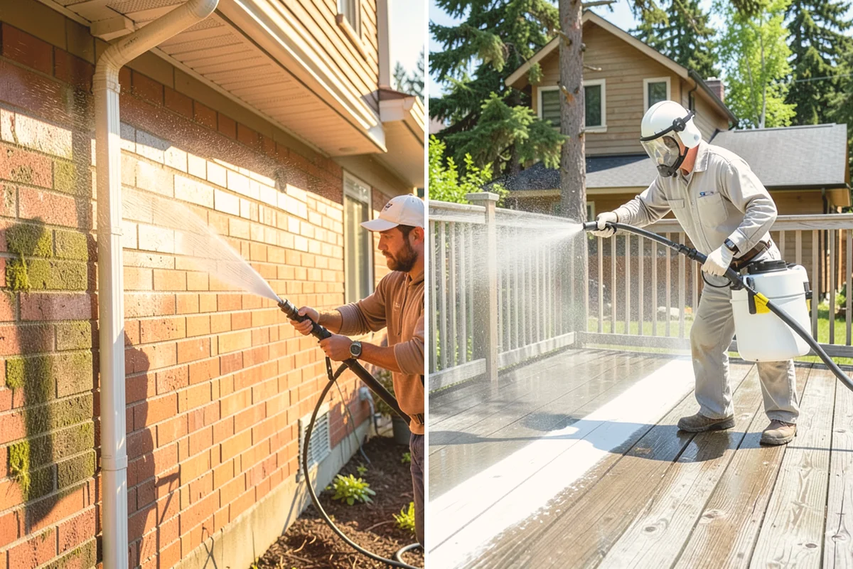 Cedar Deck Cleaning in Stanwood, Snohomish County, WA - Clear the deck and wet down surrounding plants