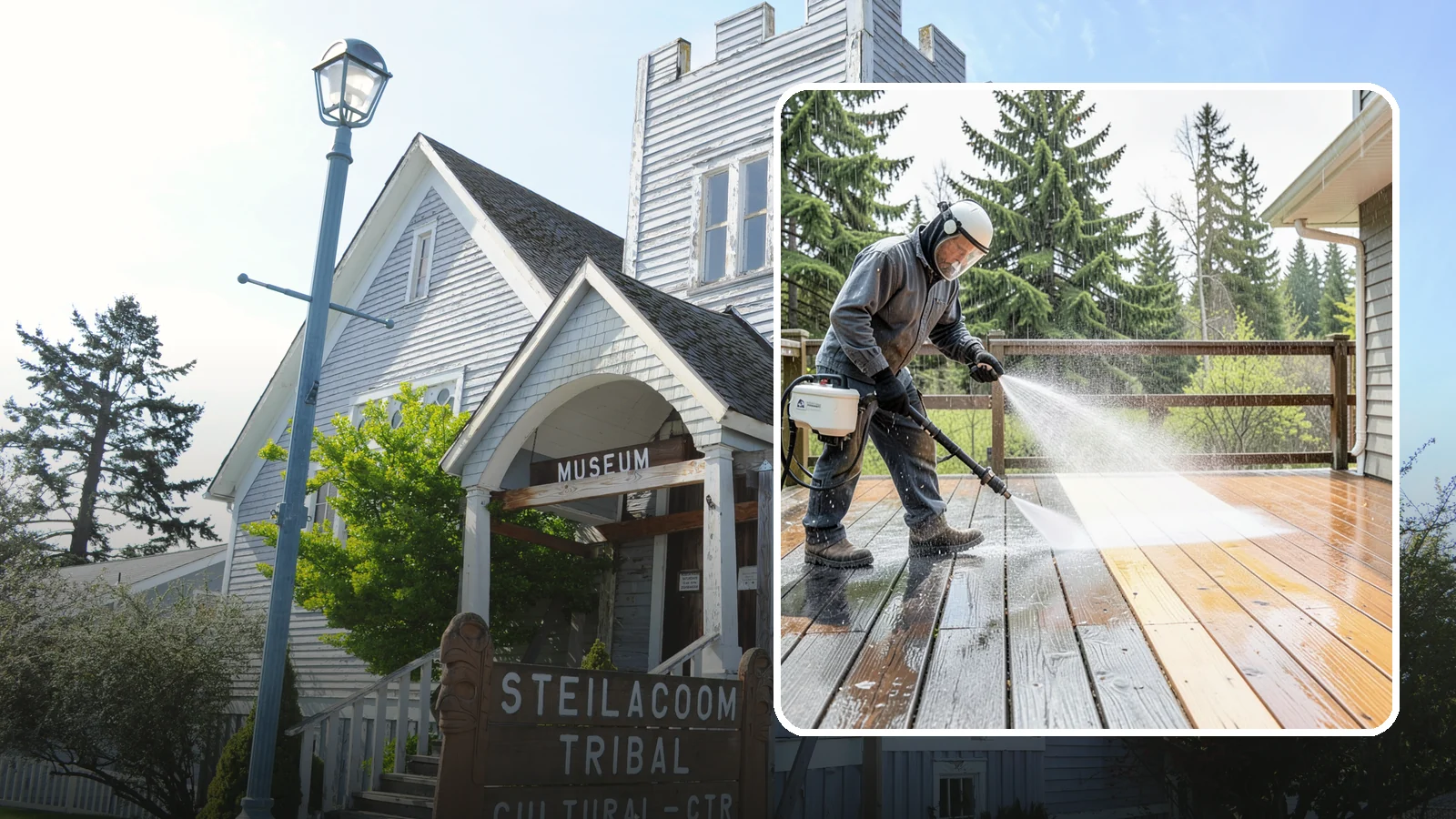 Cedar Deck Cleaning in Steilacoom, Pierce County, WA - Clean and brighten cedar decks to revive the warm tone Washington moisture washes out.