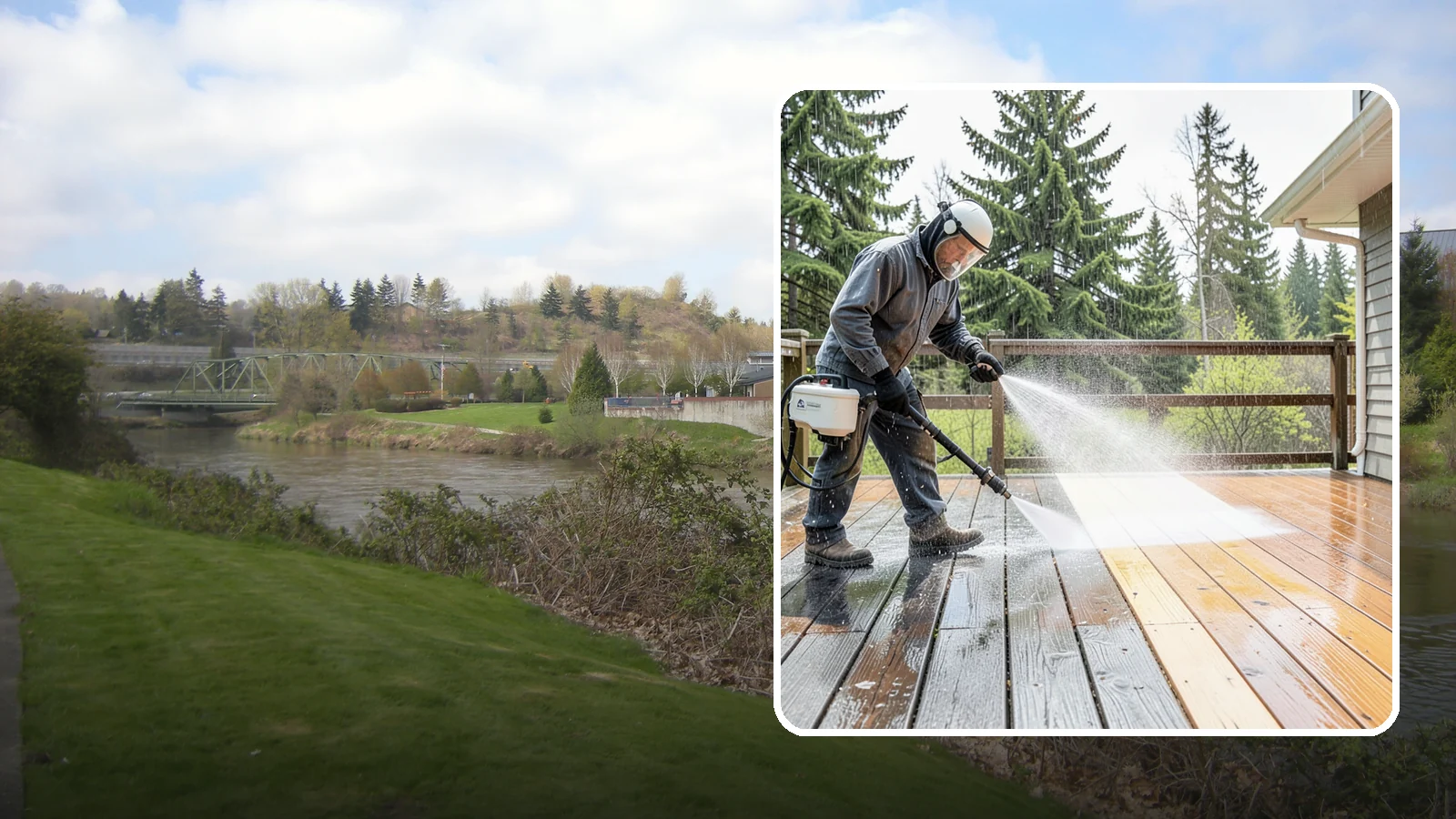 Cedar Deck Cleaning in Tukwila, King County, WA - Clean and brighten cedar decks to revive the warm tone Washington moisture washes out.