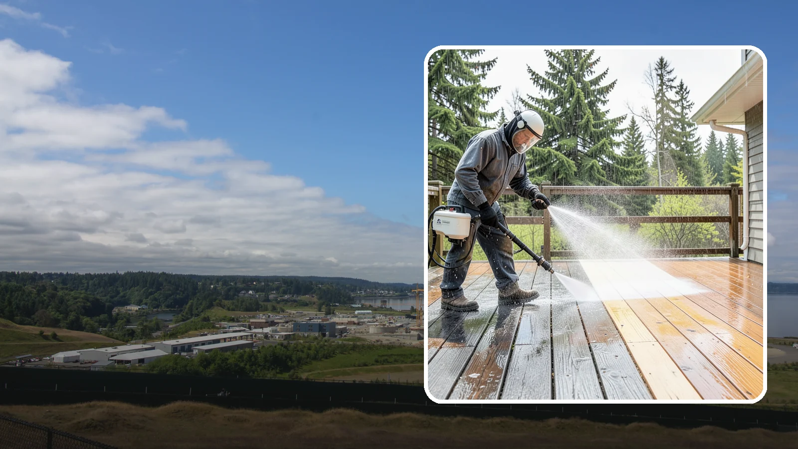 Cedar Deck Cleaning in University Place, Pierce County, WA - Clean and brighten cedar decks to revive the warm tone Washington moisture washes out.