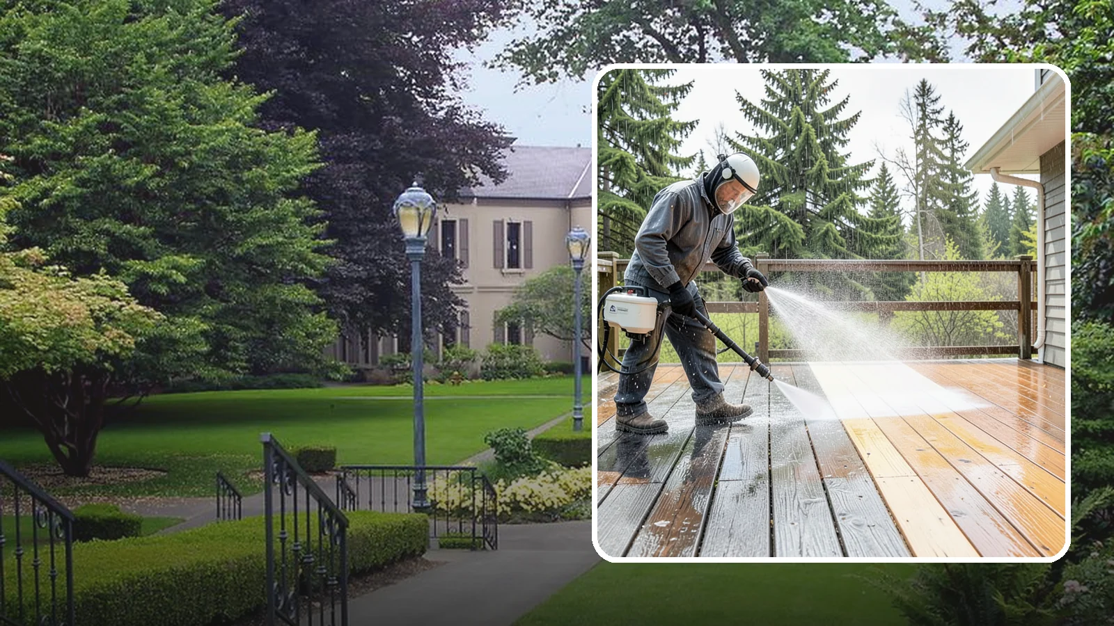 Cedar Deck Cleaning in Woodinville, King County, WA - Clean and brighten cedar decks to revive the warm tone Washington moisture washes out.