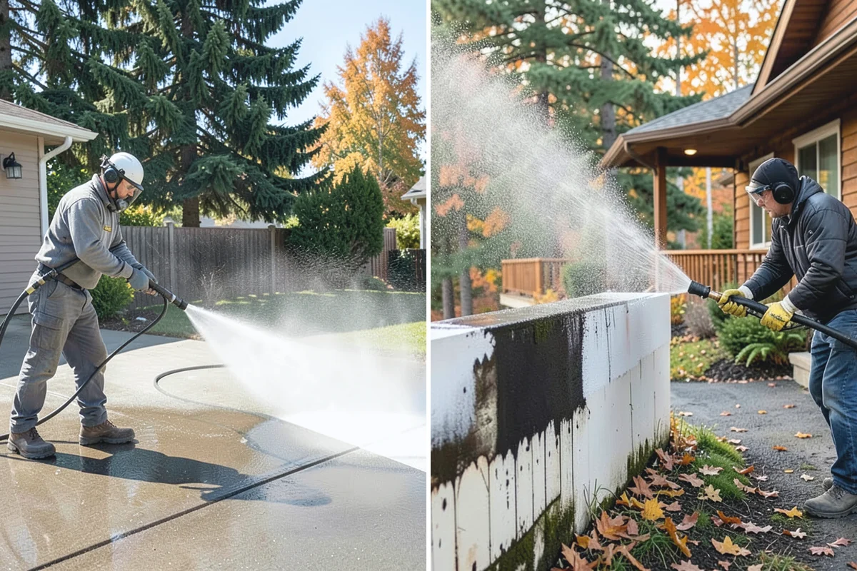 Cedar Fence Cleaning in Buckley, Pierce County, WA - Test a small area to confirm the right pressure for the grain