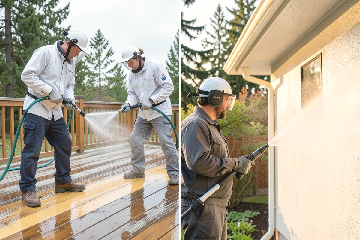 Cedar Fence Cleaning in Burien, King County, WA - Test a small area to confirm the right pressure for the grain