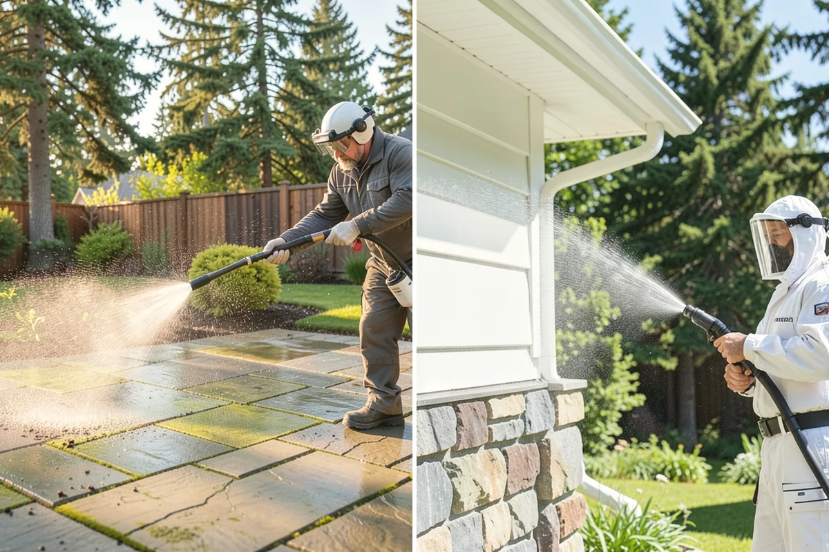 Cedar Fence Cleaning in Burlington, Skagit County, WA - Test a small area to confirm the right pressure for the grain