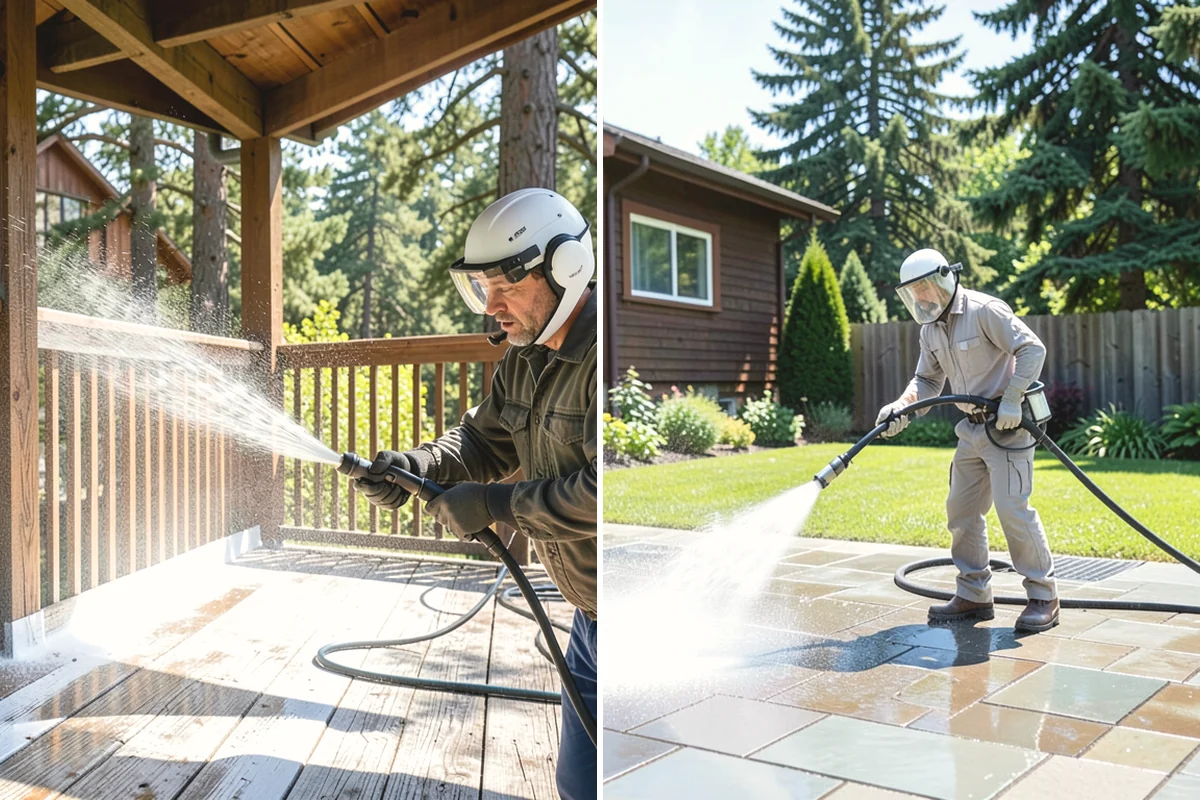 Cedar Fence Cleaning in Carnation, King County, WA - Test a small area to confirm the right pressure for the grain