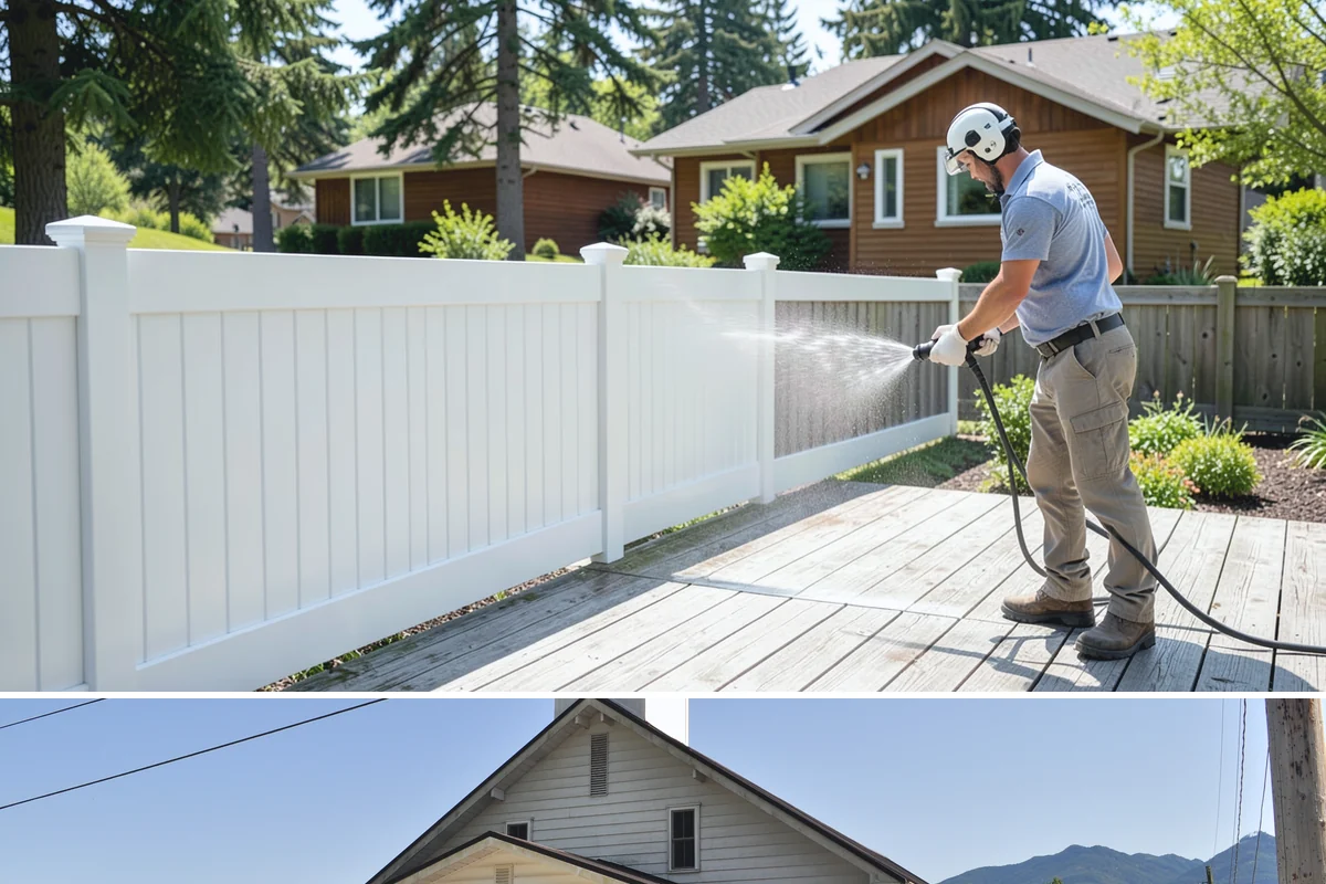 Cedar Fence Cleaning in Concrete, Skagit County, WA - A dry stretch in summer is best so the cedar can fully dry before any stain or sealer goes on.