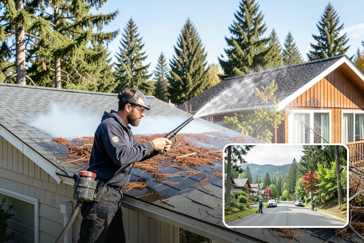 Cedar Fence Cleaning in Darrington, Snohomish County, WA - Brings back cedar's natural warm color hidden under gray weathering