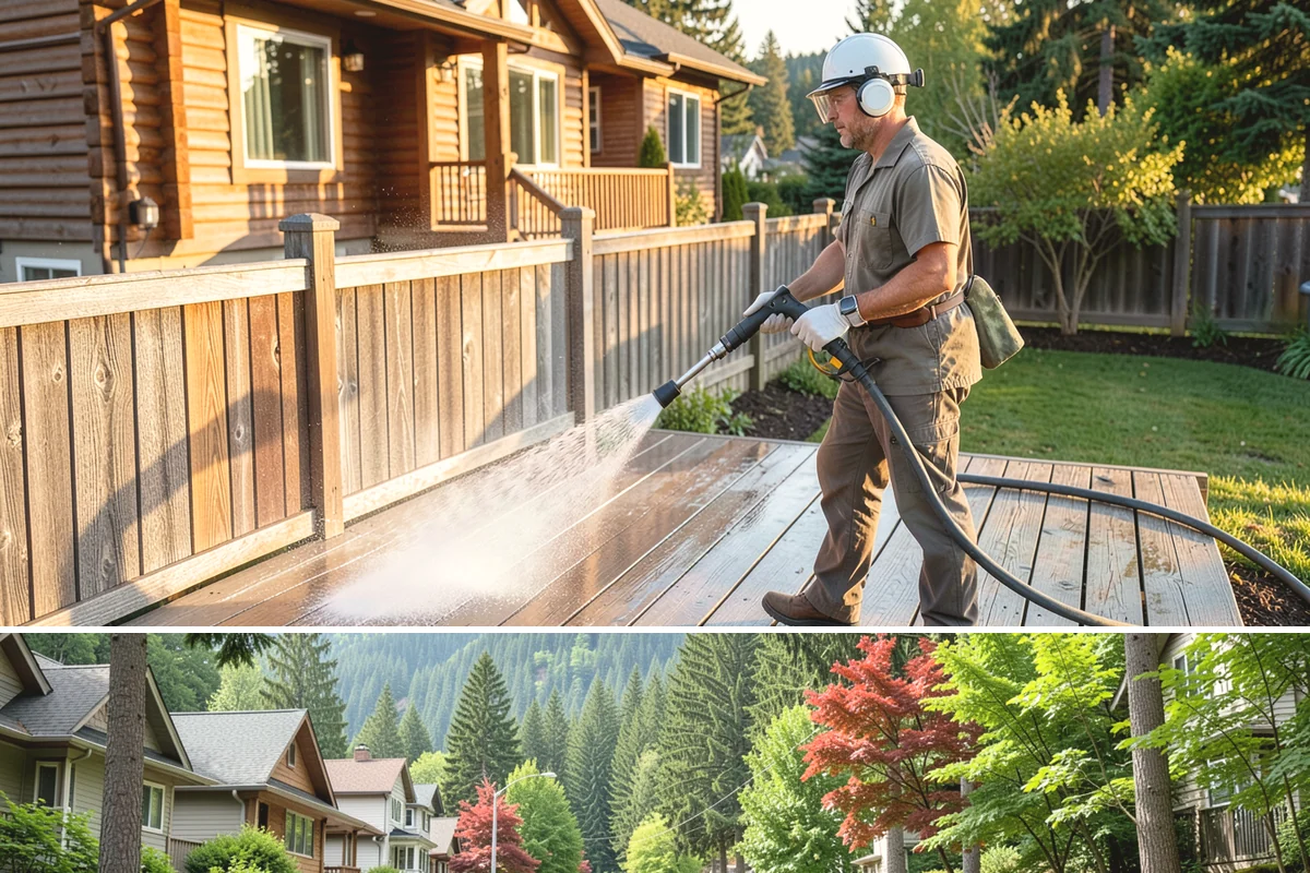 Cedar Fence Cleaning in Darrington, Snohomish County, WA - A dry stretch in summer is best so the cedar can fully dry before any stain or sealer goes on.