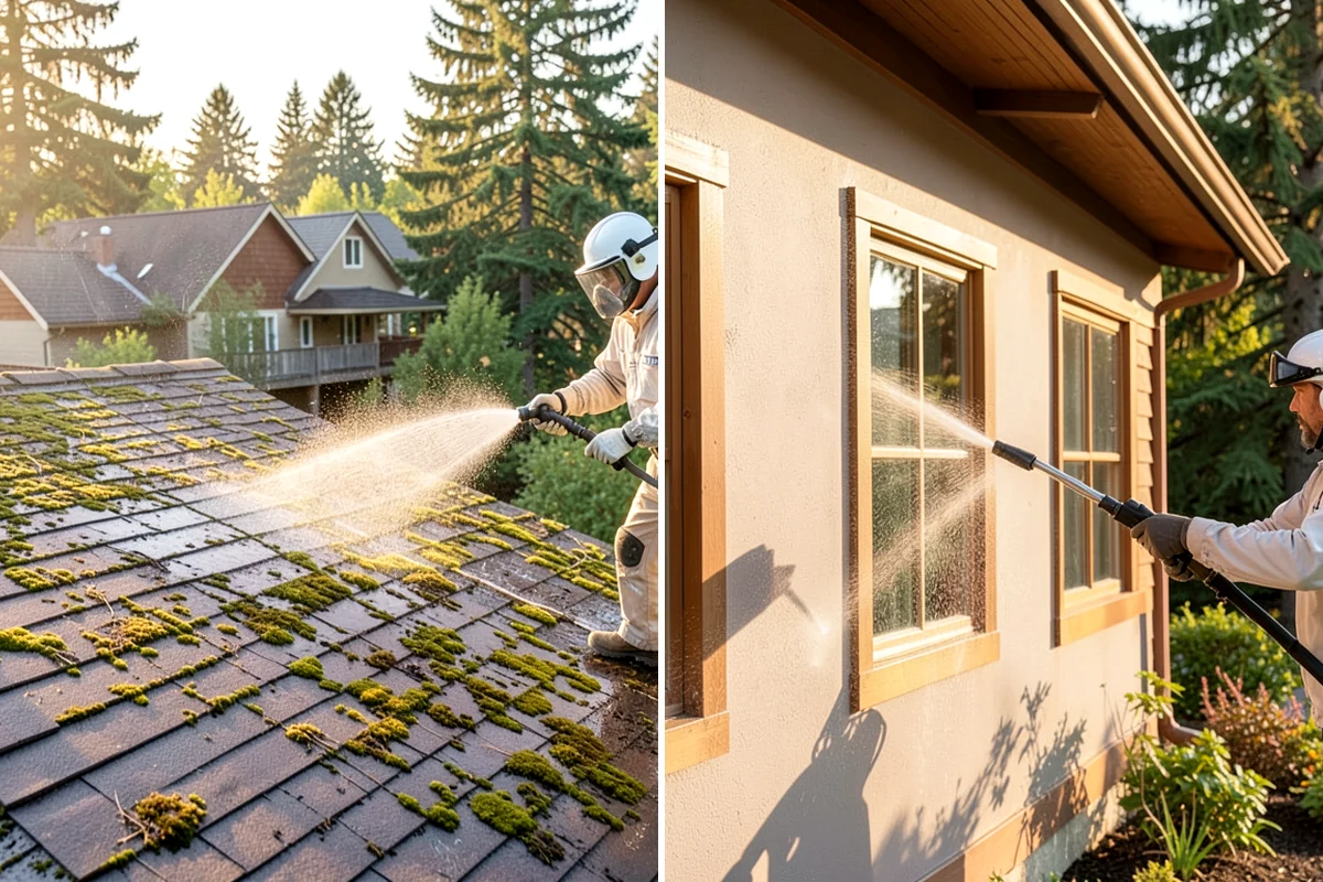 Cedar Fence Cleaning in DuPont, Pierce County, WA - Test a small area to confirm the right pressure for the grain