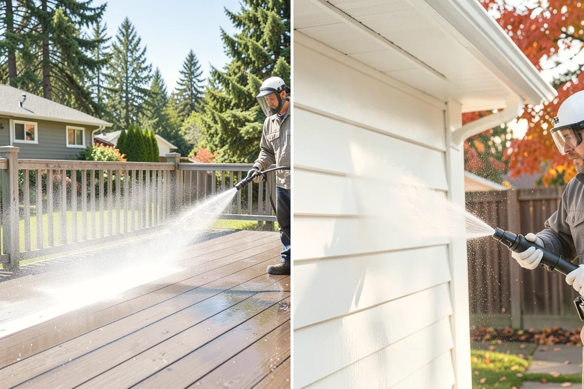 Cedar Fence Cleaning in Edgewood, Pierce County, WA - Test a small area to confirm the right pressure for the grain