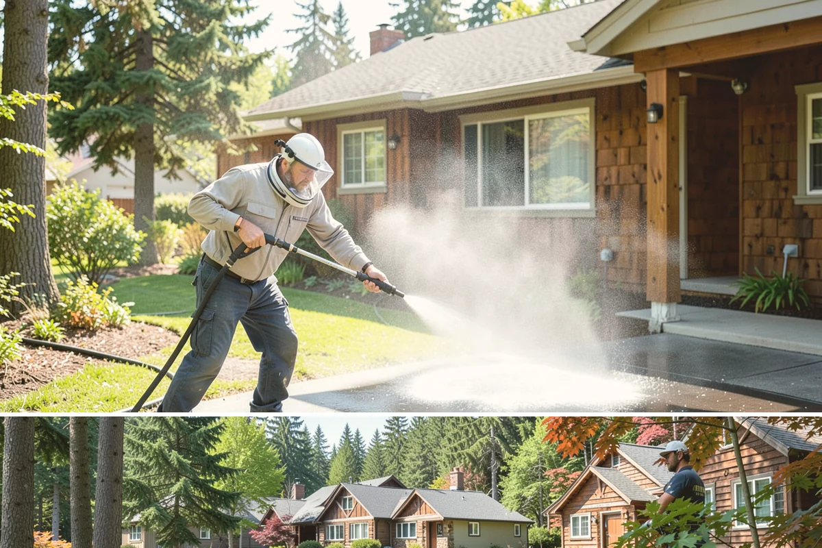 Cedar Fence Cleaning in Edgewood, Pierce County, WA - A dry stretch in summer is best so the cedar can fully dry before any stain or sealer goes on.