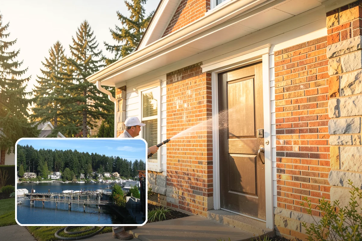 Cedar Fence Cleaning in Gig Harbor, Pierce County, WA - Brings back cedar's natural warm color hidden under gray weathering