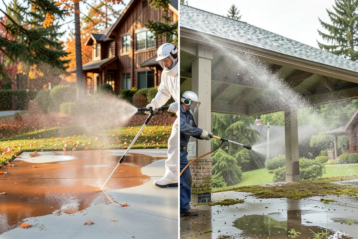 Cedar Fence Cleaning in Gig Harbor, Pierce County, WA - Test a small area to confirm the right pressure for the grain