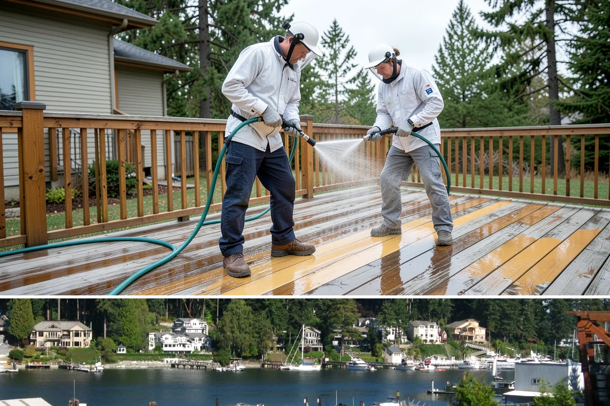 Cedar Fence Cleaning in Gig Harbor, Pierce County, WA - A dry stretch in summer is best so the cedar can fully dry before any stain or sealer goes on.