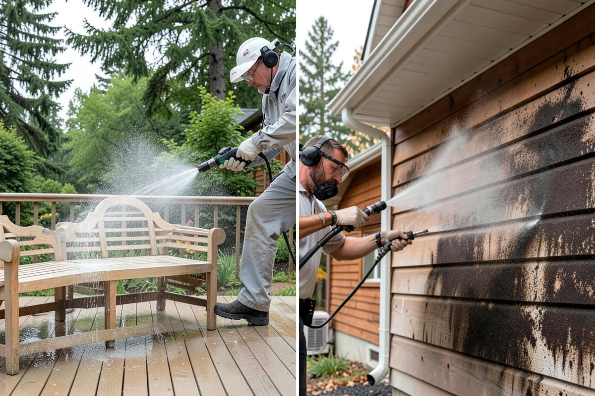 Cedar Fence Cleaning in Hunts Point, King County, WA - Test a small area to confirm the right pressure for the grain