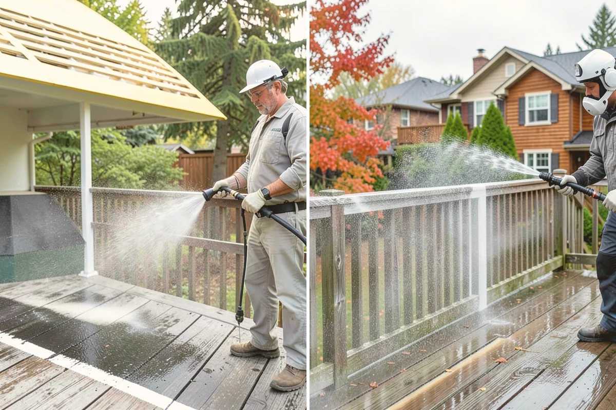 Cedar Fence Cleaning in Kirkland, King County, WA - Test a small area to confirm the right pressure for the grain