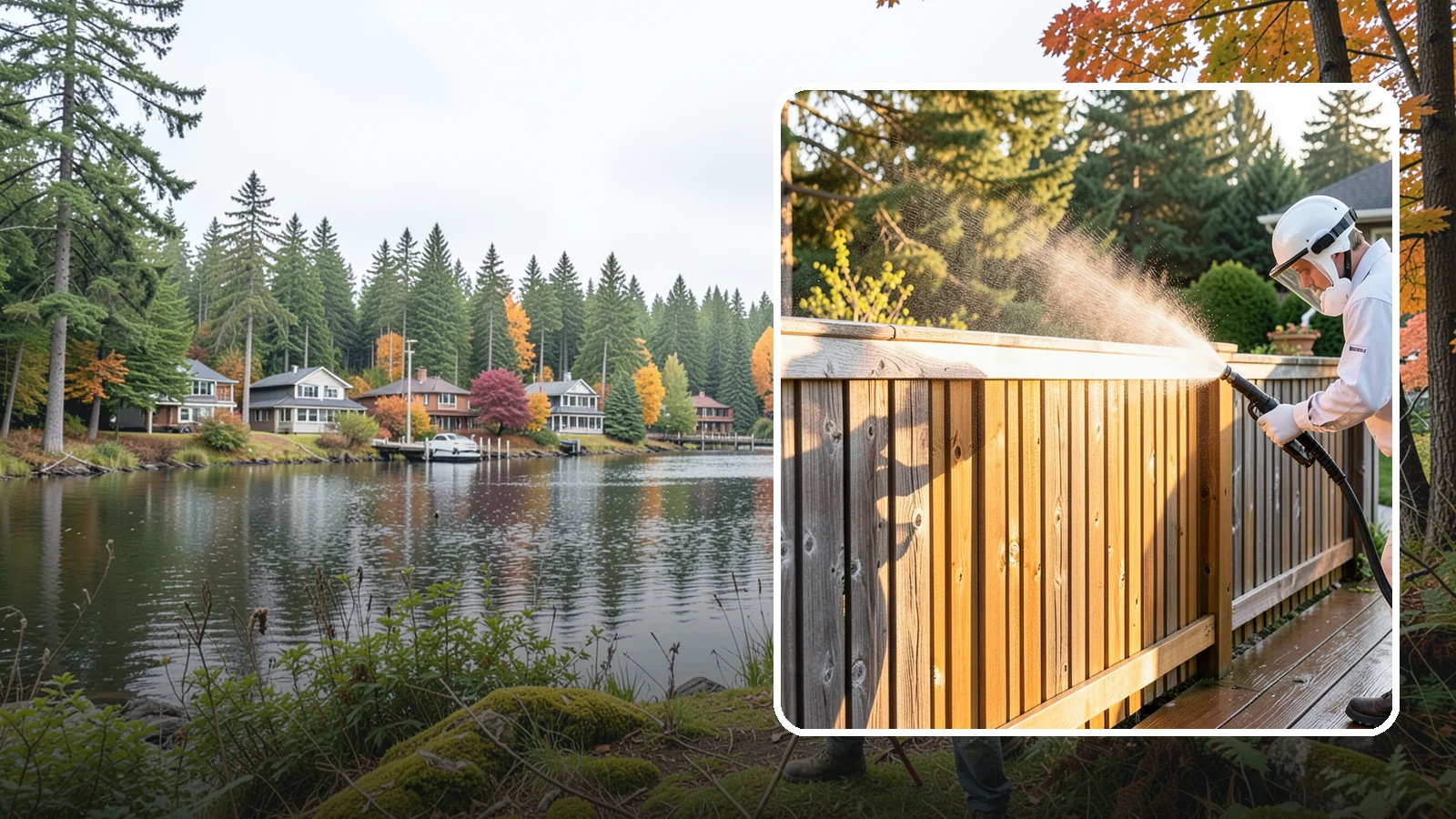 Cedar Fence Cleaning in La Conner, Skagit County, WA - Gentle cleaning tuned for cedar, the wood that grays fastest under Washington's damp, shaded conditions.