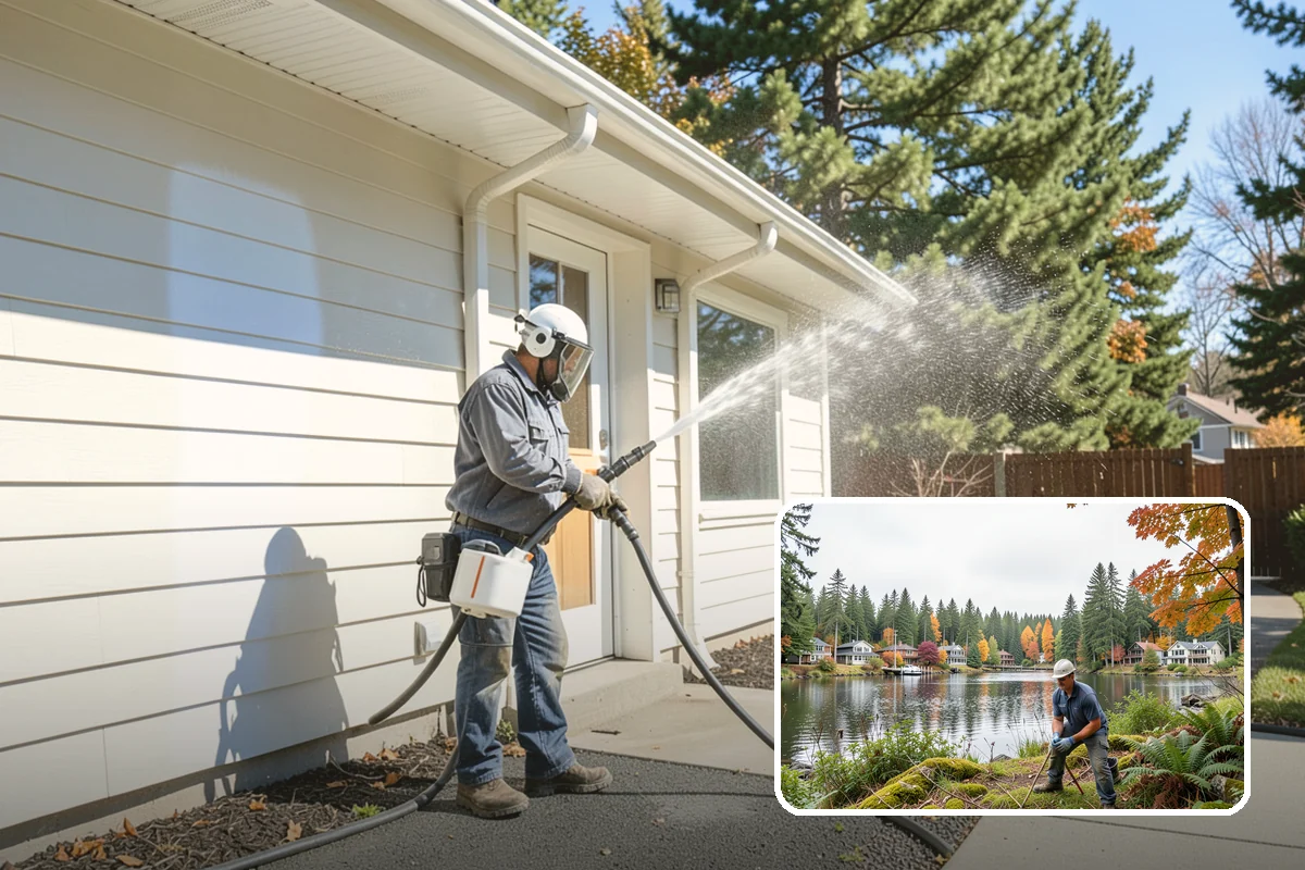 Cedar Fence Cleaning in La Conner, Skagit County, WA - Brings back cedar's natural warm color hidden under gray weathering