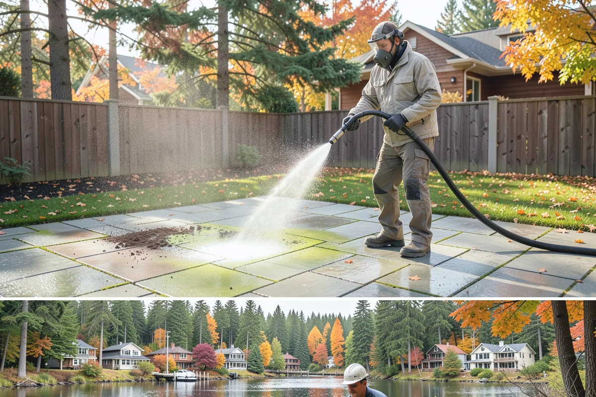 Cedar Fence Cleaning in La Conner, Skagit County, WA - A dry stretch in summer is best so the cedar can fully dry before any stain or sealer goes on.